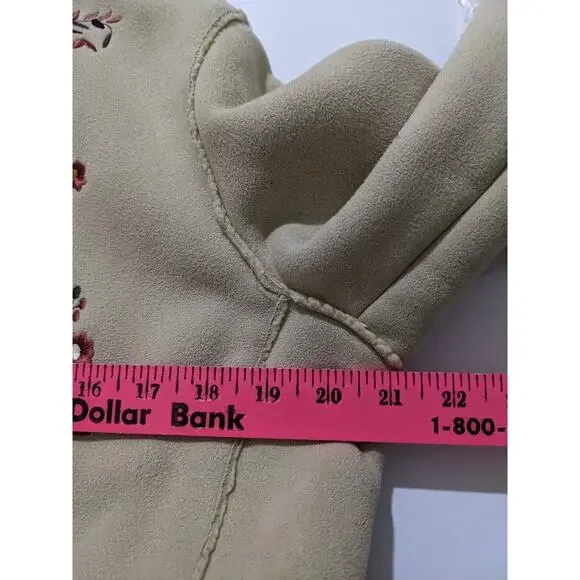 M Panache Beige Faux Suede Floral Embroidered Jacket with Toggle Buttons Medium - Picture 8 of 9